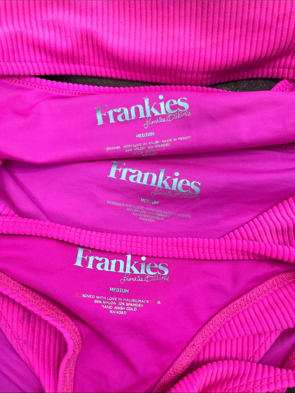 Frankies Bikinis 3 Pc Bikini Ribbed Set Austin, Jenna, Hi Cut Full Bottom Bandea